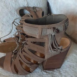 Vince Camuto Ranata Strappy Fringe Grey Round Toe